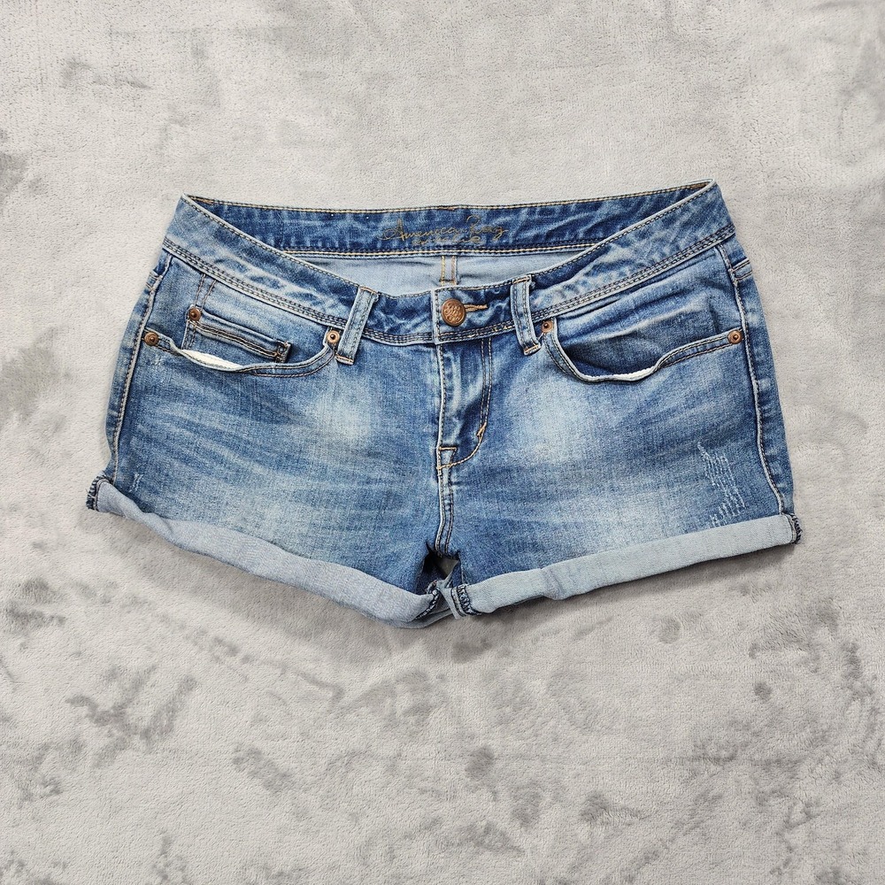 American Rag Shorts Womens 7 Juniors Blue Denim Cutoff Cuffed Stretch Casual